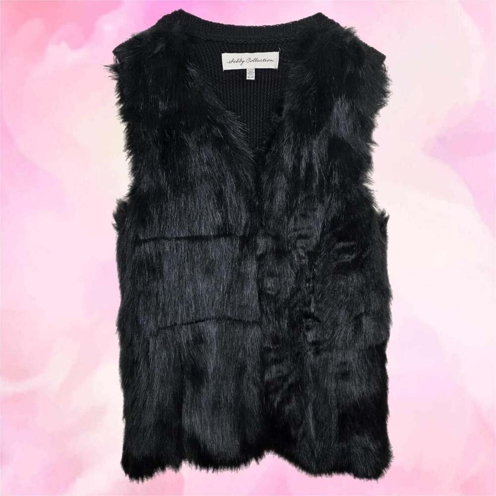 Sebby Collection Black Faux Fur Knit Back Knit Vest